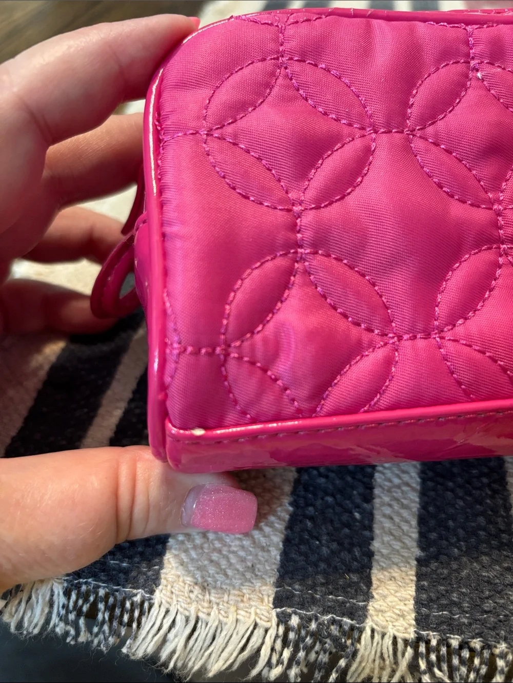 Vera Bradley Hot Pink Quilted Cosmetic Pouch with Silver Accent